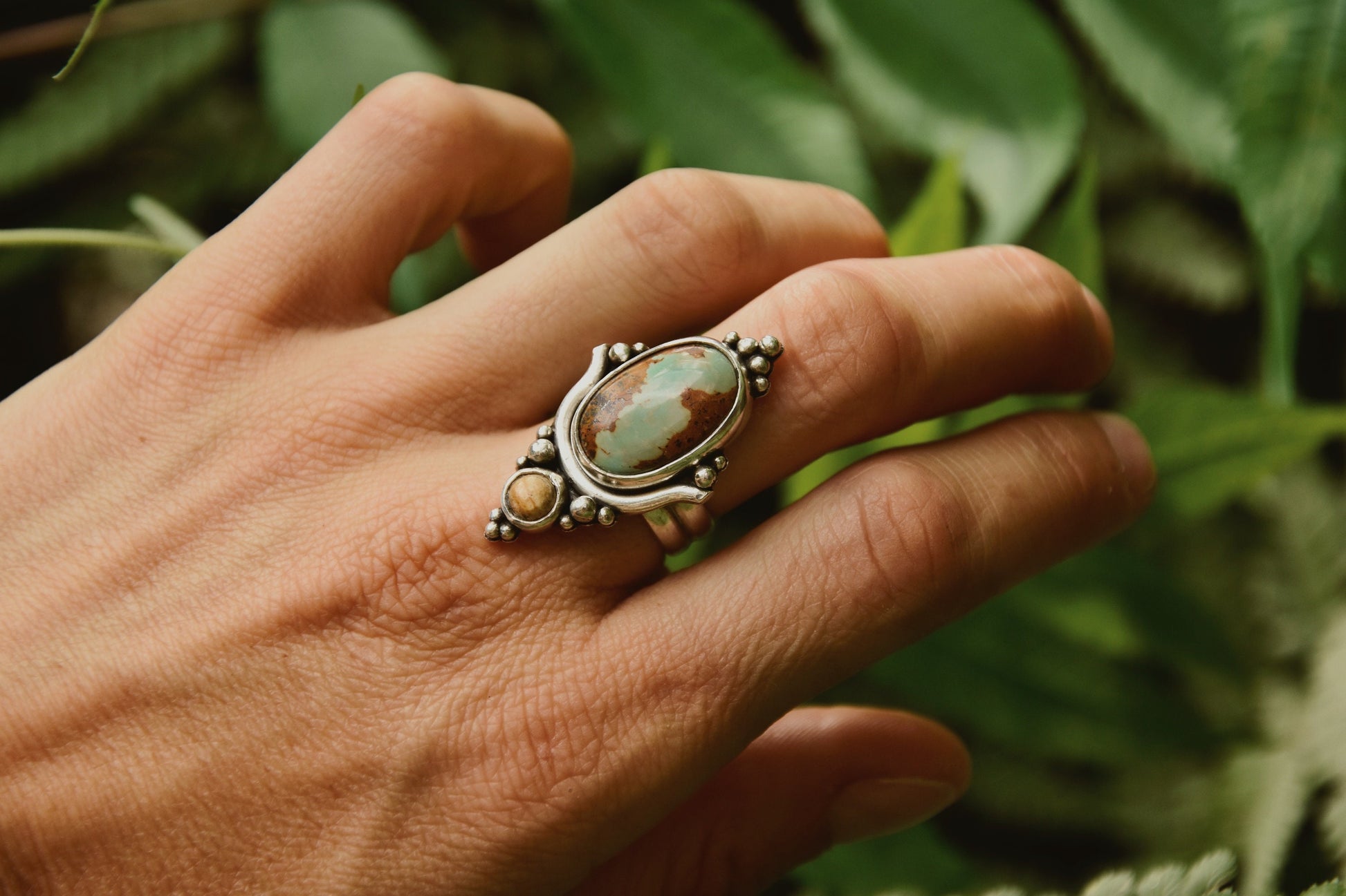 Lotus ring with Turquoise gemstone | Tribal silver ring | Handmade bohemian ring | Boho multi-stone ring | Ethnic ring | Floral ring