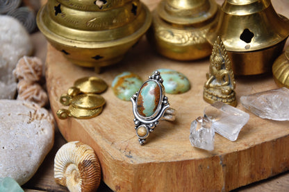 Lotus ring with Turquoise gemstone | Tribal silver ring | Handmade bohemian ring | Boho multi-stone ring | Ethnic ring | Floral ring