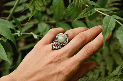 Ornamental boho ring | Silver Turquoise ring | Tiger Eye ring | Ethnic ring | handmade bohemian ring | Multi-stone ring