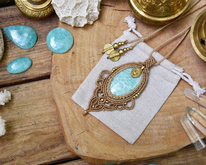 Amazonite pendant| Boho macrame pendant | yoga pendant | Gemstone amulet | spiritual necklace