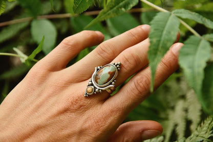 Lotus ring with Turquoise gemstone | Tribal silver ring | Handmade bohemian ring | Boho multi-stone ring | Ethnic ring | Floral ring