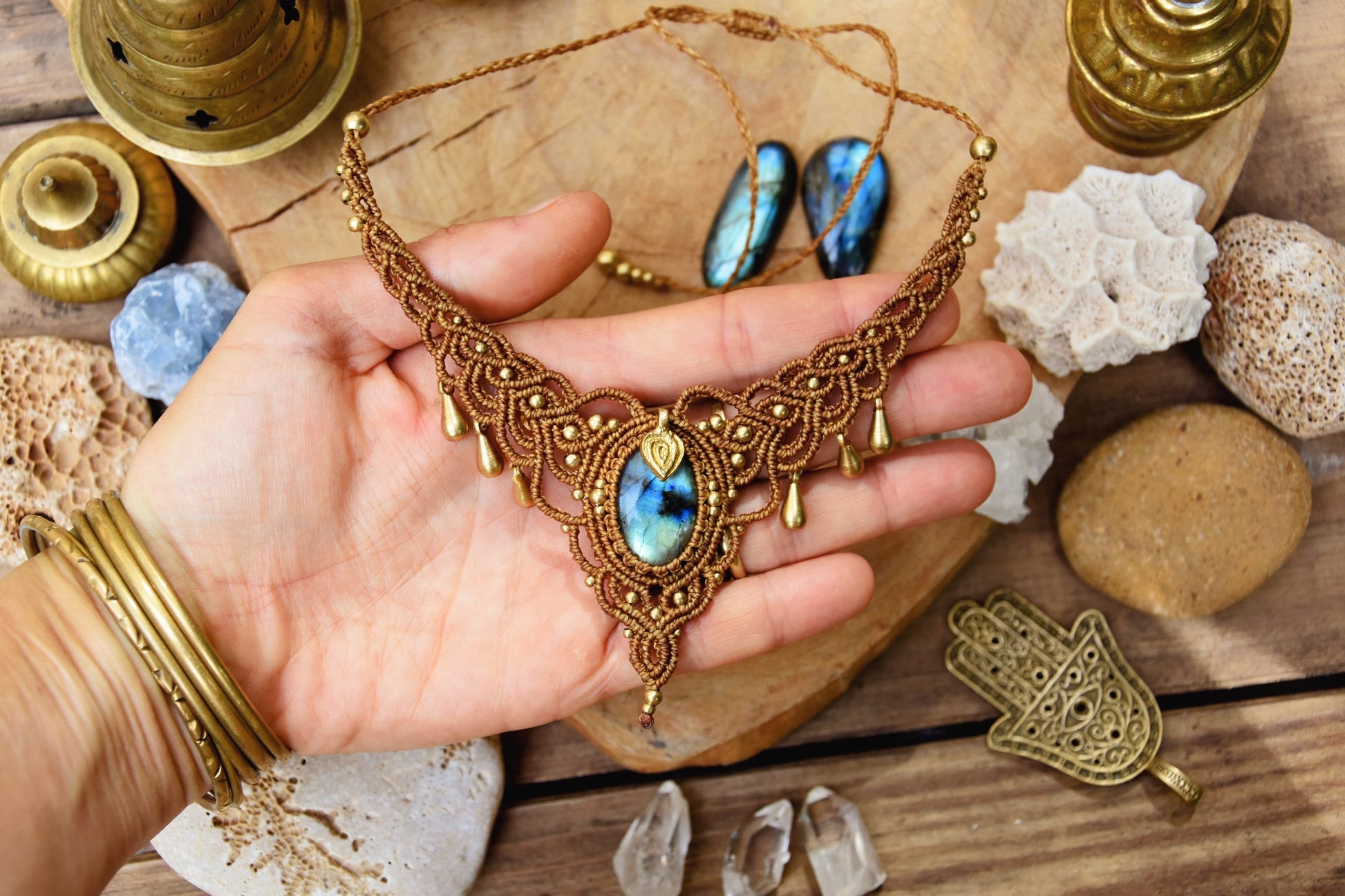 Tribal Labradorite macrame necklace | Ethnic gemstone necklace | spiritual necklace | bohemian necklace