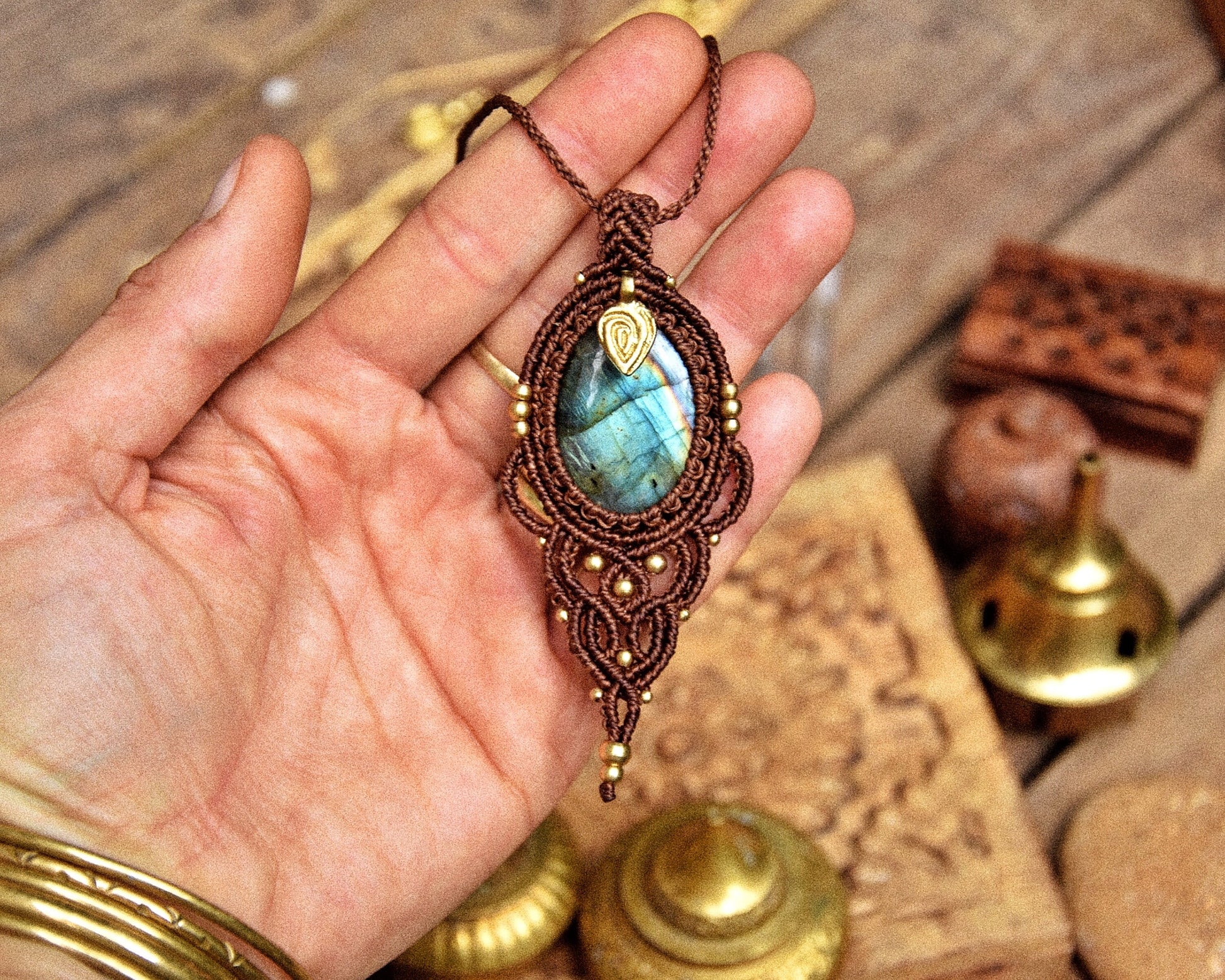 Tribal labradorite pendant | Boho necklace | Macrame necklace | bohemian necklace | Gypsy necklace