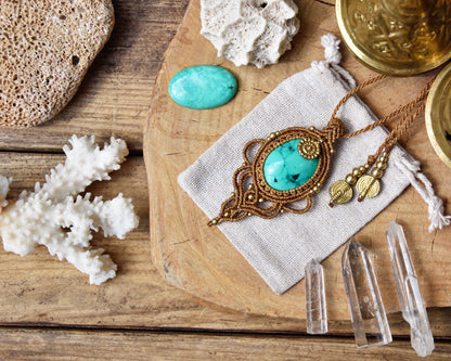 Boho macrame pendant | Turquoise pendant | Tribal pendant | Bohemian pendant | Yoga jewelry