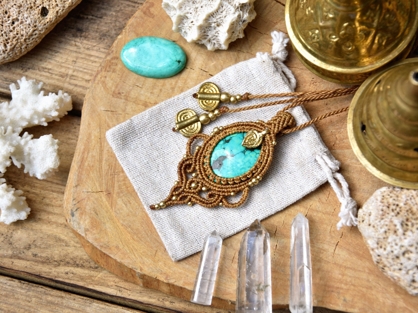 Boho macrame pendant | Turquoise pendant | Tribal pendant | Bohemian pendant | Yoga jewelry