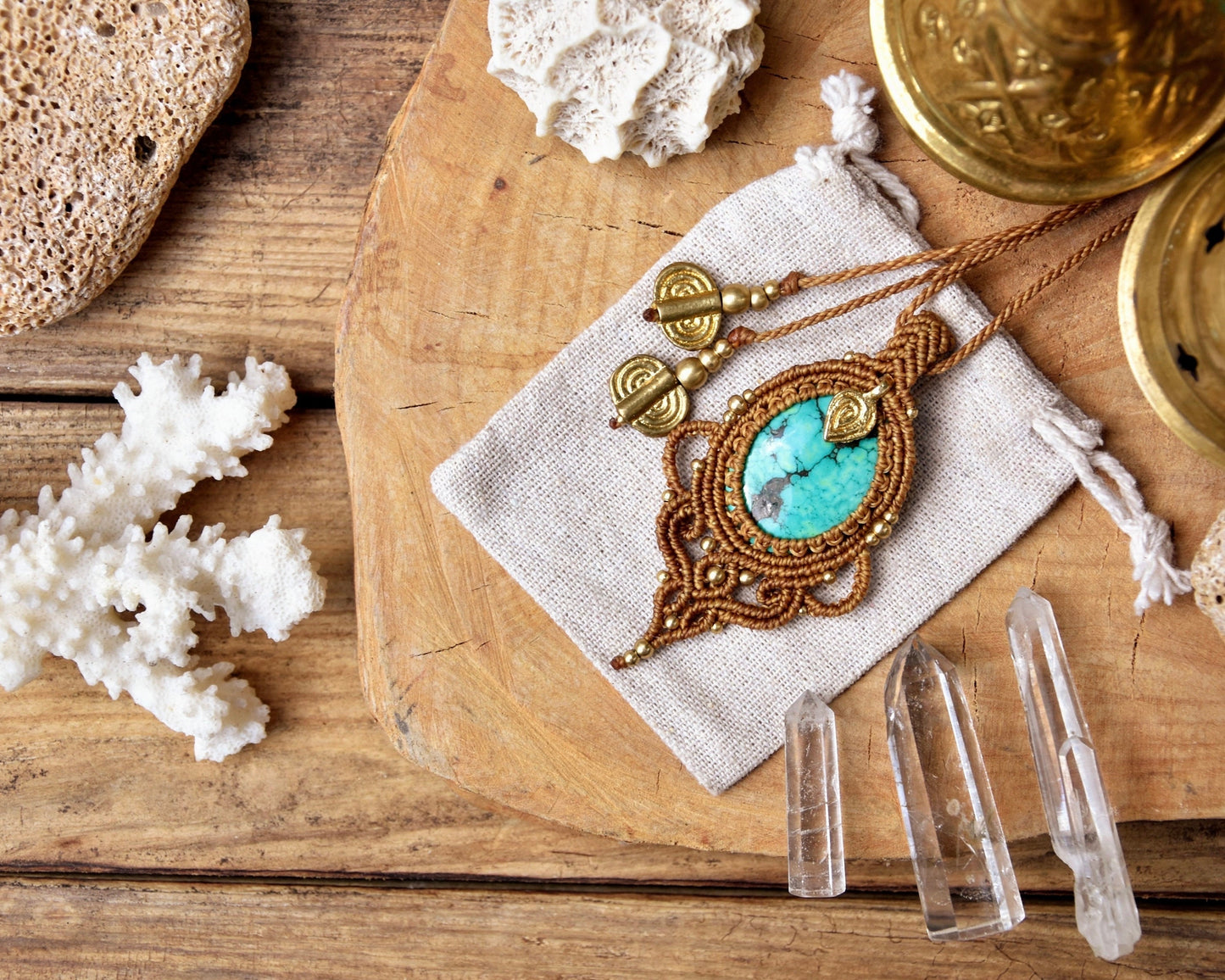 Boho macrame pendant | Turquoise pendant | Tribal pendant | Bohemian pendant | Yoga jewelry