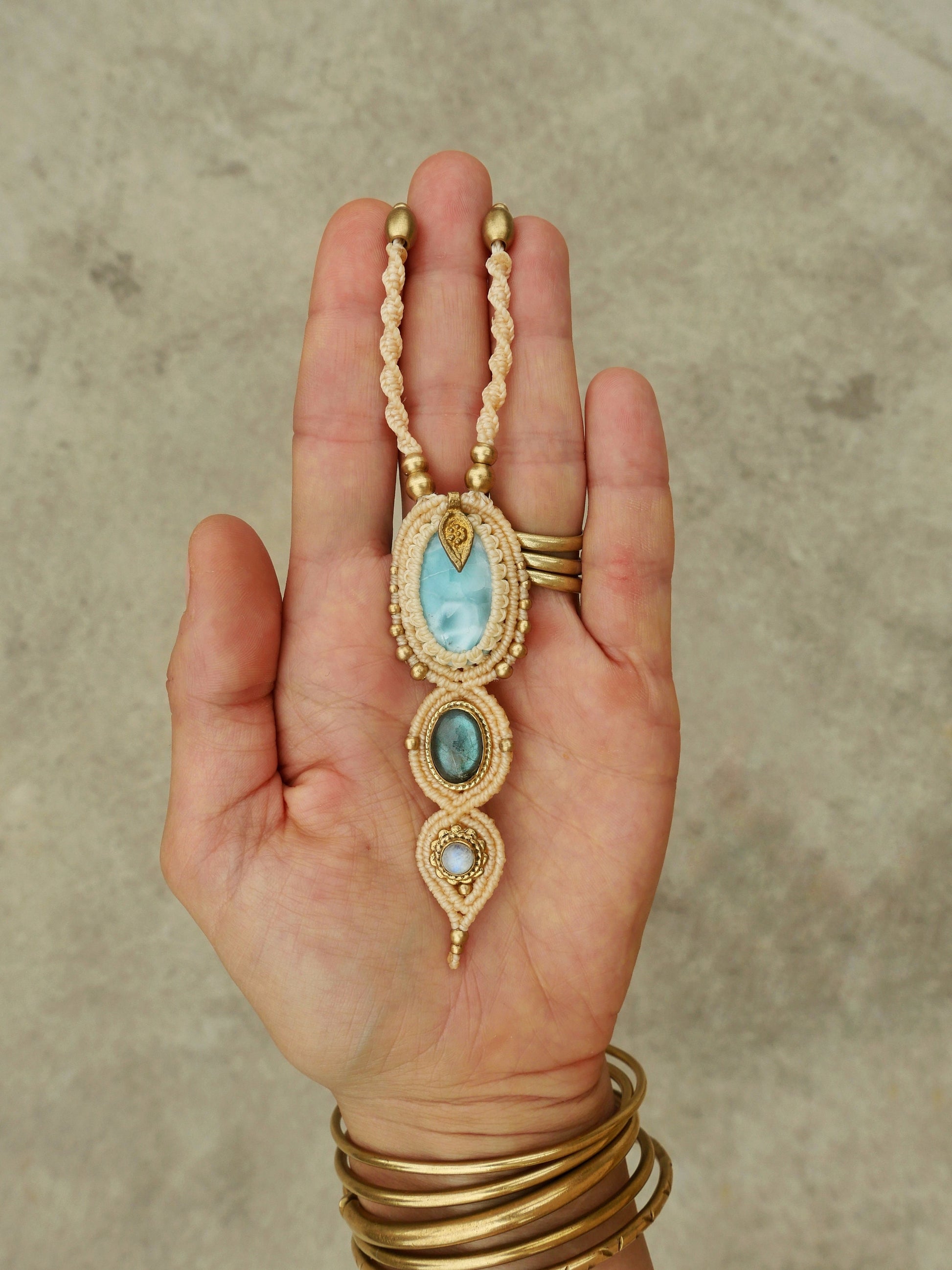 Larimar goddess pendant | Elegant boho necklace | Multi-stone necklace | Beach style necklace | Natural jewelry