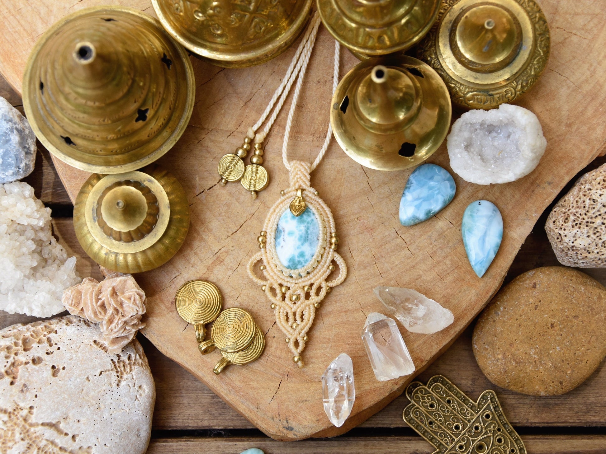 Larimar pendant | bohemian necklace | Boho chic necklace | macrame necklace with Larimar stone