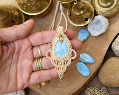 Dreamy Larimar pendant | boho macrame pendant | Boho chic necklace | macrame necklace with Larimar stone