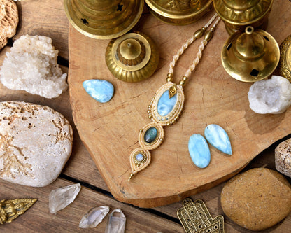 Larimar goddess pendant | Elegant boho necklace | Multi-stone necklace | Beach style necklace | Natural jewelry