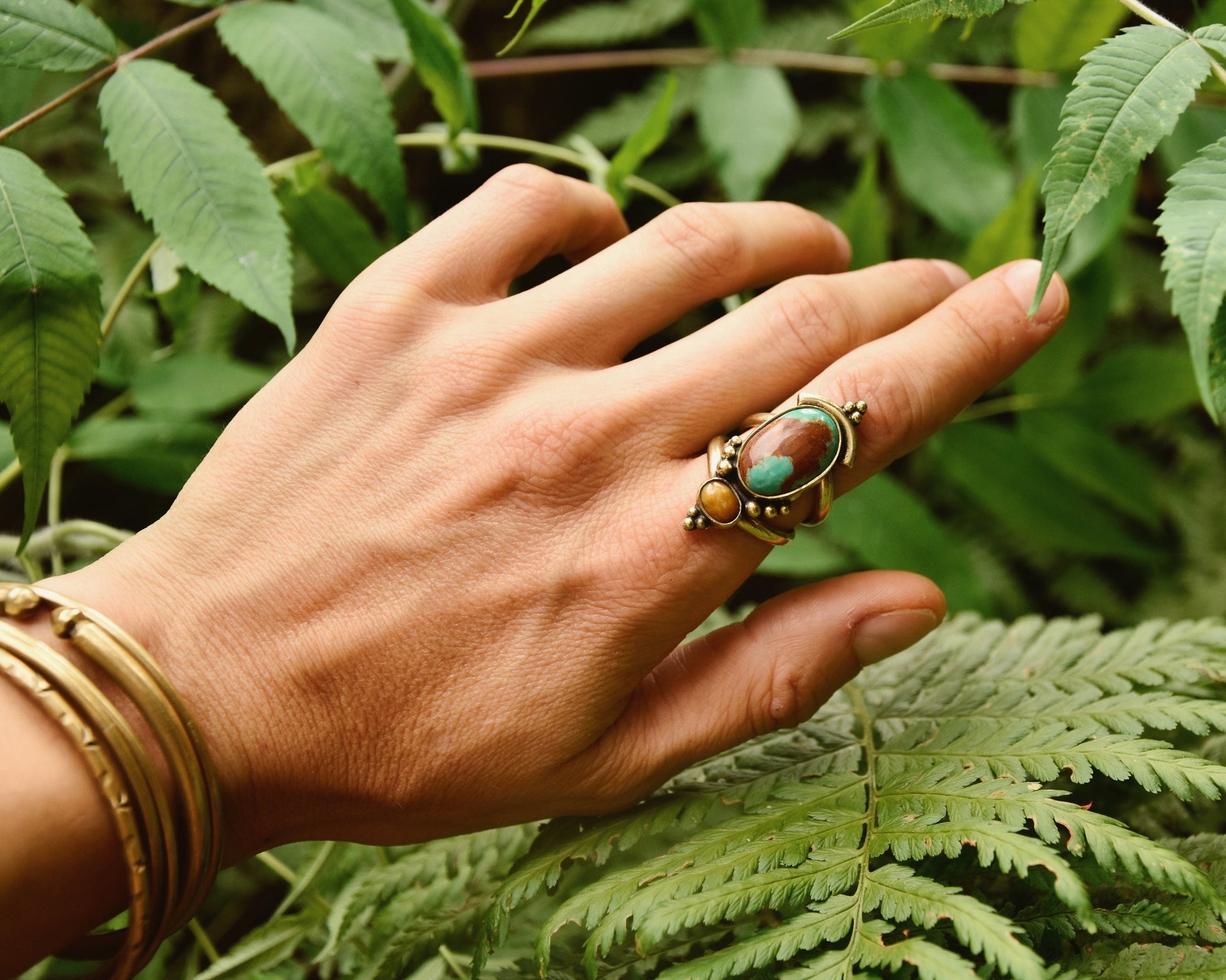 Bohemian brass gemstone ring | Ethnic ring | Boho ring | Turquoise ring | Yoga ring | Gemstone ring | Forest ring | Natural ring