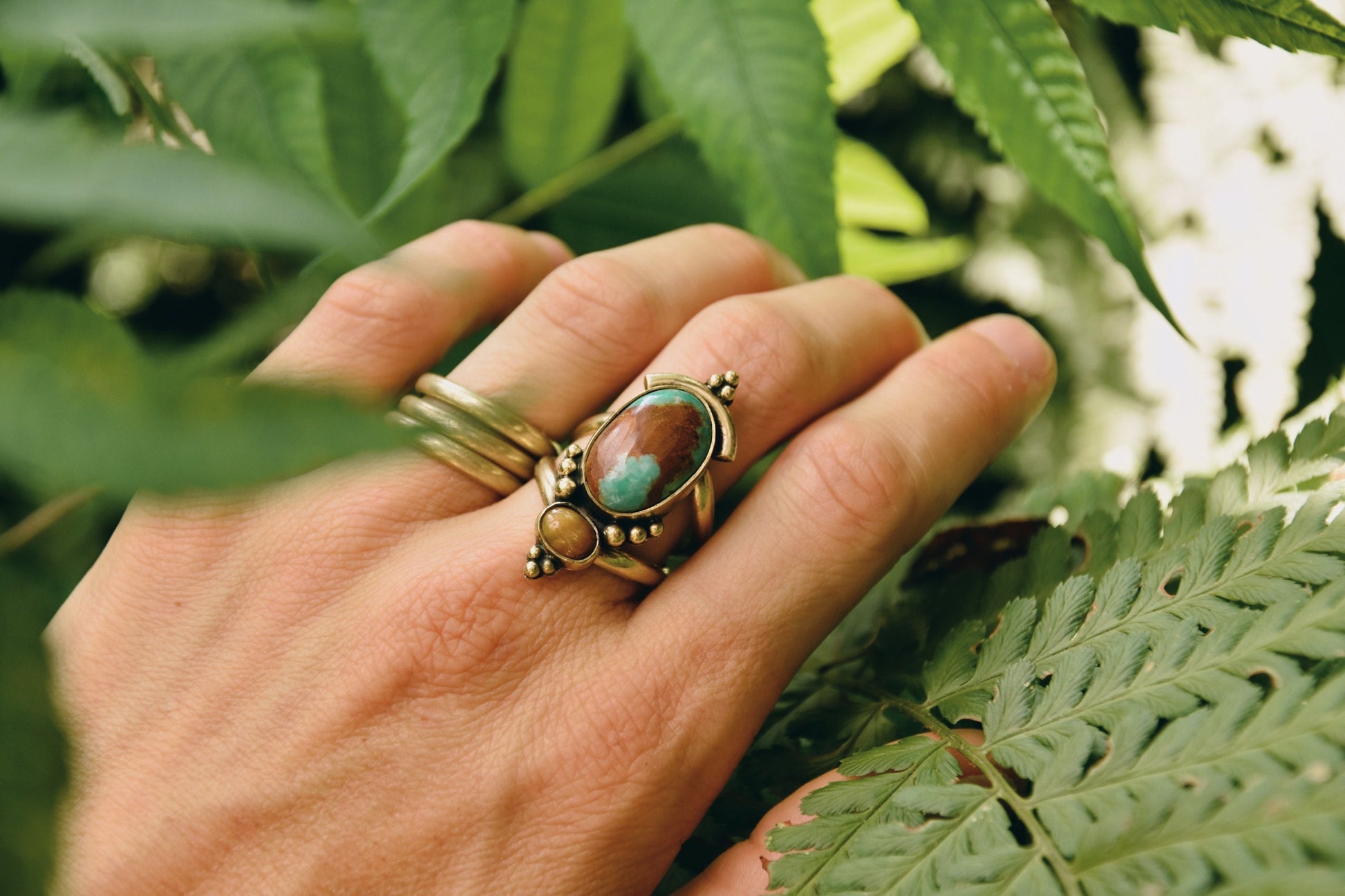 Bohemian brass gemstone ring | Ethnic ring | Boho ring | Turquoise ring | Yoga ring | Gemstone ring | Forest ring | Natural ring