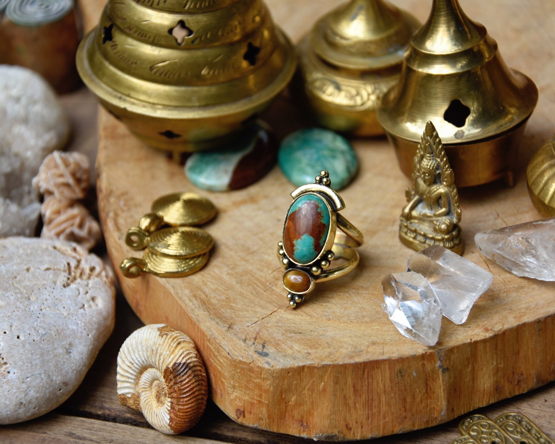 Bohemian brass gemstone ring | Ethnic ring | Boho ring | Turquoise ring | Yoga ring | Gemstone ring | Forest ring | Natural ring