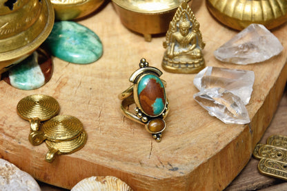 Bohemian brass gemstone ring | Ethnic ring | Boho ring | Turquoise ring | Yoga ring | Gemstone ring | Forest ring | Natural ring