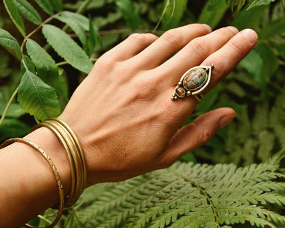 Tribal brass gemstone ring | Boho goddess ring | Turquoise ring | Tiger Eye ring | Ethnic ring | Gemstone ring