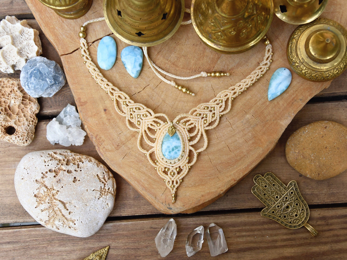 Boho goddess necklace with Larimar| bohemian gemstone necklace | Boho necklace | Tribal macrame necklace | Boho wedding necklace