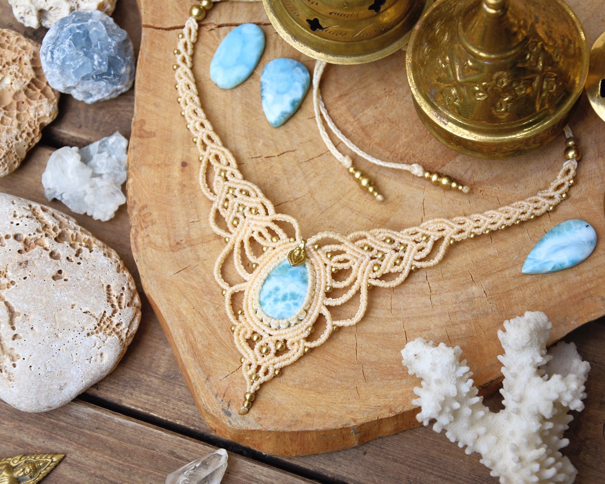 Boho goddess necklace with Larimar| bohemian gemstone necklace | Boho necklace | Tribal macrame necklace | Boho wedding necklace