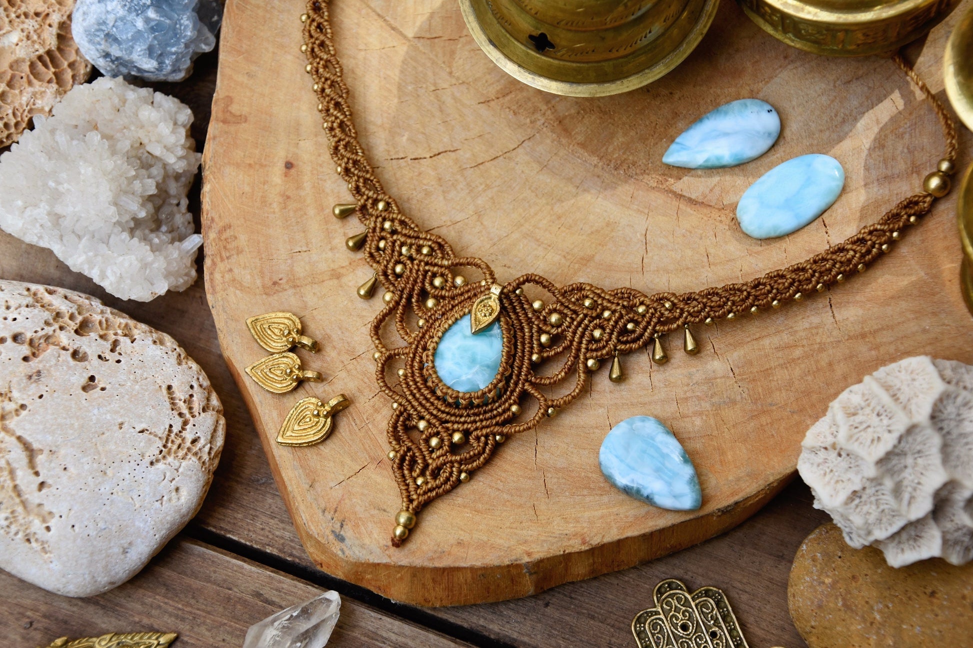 Boho goddess necklace | Larimar necklace | Macrame necklace | Tribal necklace | Spiritual necklace | Ethnic necklace