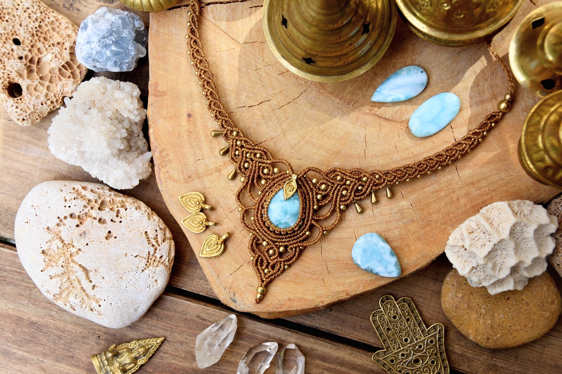 Boho goddess necklace | Larimar necklace | Macrame necklace | Tribal necklace | Spiritual necklace | Ethnic necklace