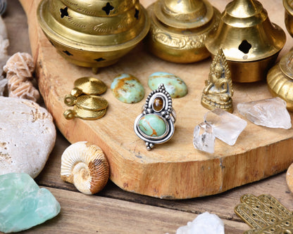 Ornamental boho ring | Silver Turquoise ring | Tiger Eye ring | Ethnic ring | handmade bohemian ring | Multi-stone ring