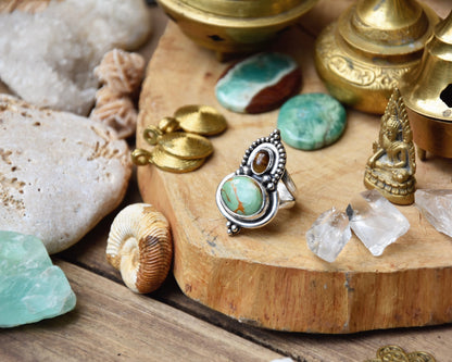 Ornamental boho ring | Silver Turquoise ring | Tiger Eye ring | Ethnic ring | handmade bohemian ring | Multi-stone ring