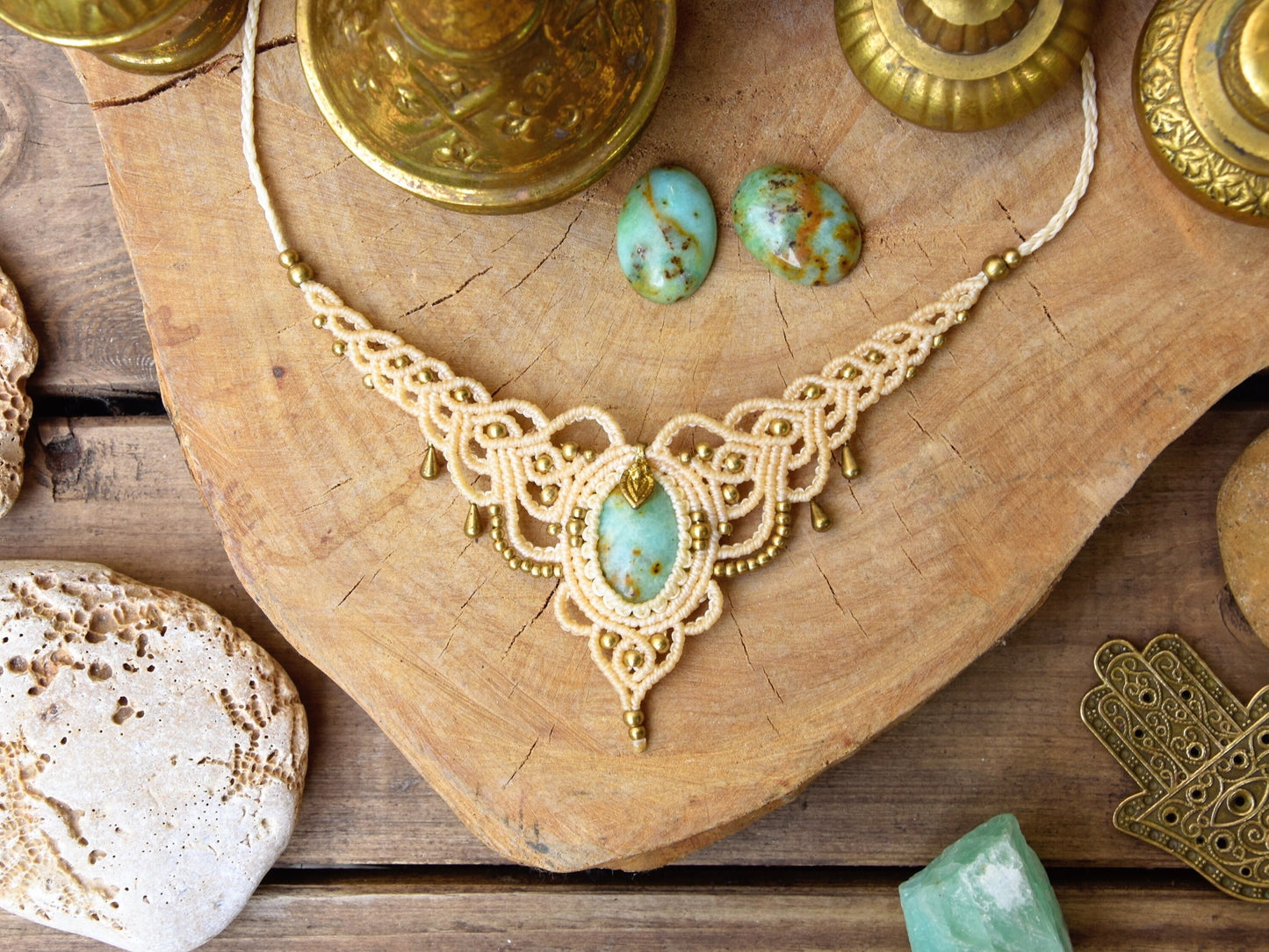 Bohemian macrame necklace | Tribal gemstone necklace | boho necklace | Cute goddess necklace | chrysoprase necklace