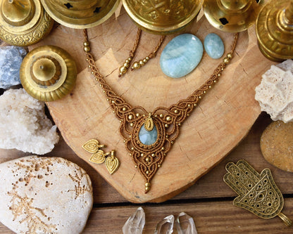 Cute macrame necklace | Tribal gemstone necklace | bohemian Aquamarine necklace | Goddess necklace