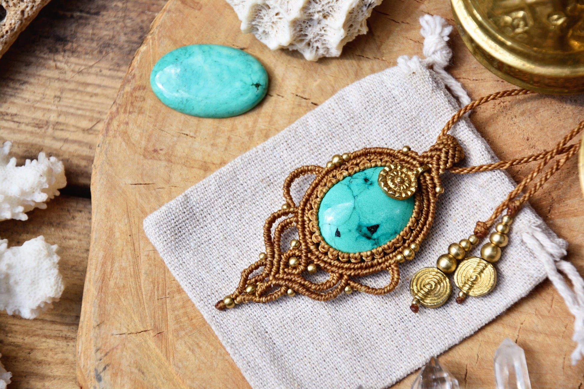 Boho macrame pendant | Turquoise pendant | Tribal pendant | Bohemian pendant | Yoga jewelry