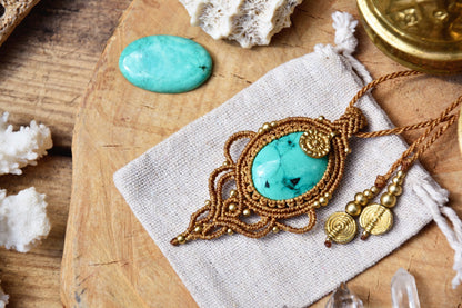 Boho macrame pendant | Turquoise pendant | Tribal pendant | Bohemian pendant | Yoga jewelry