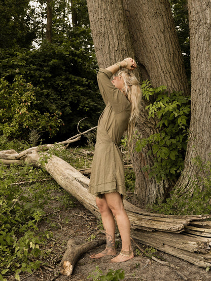 Bohemian wrap dress with fringed edges in natural cotton | Cinnamon