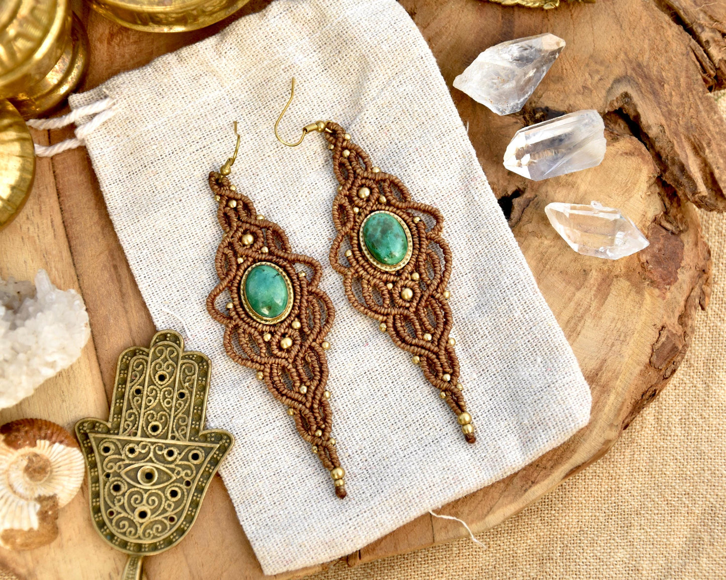 Turquoise macrame earrings | Goddess earrings | Boho gemstone earrings | Bohemian earrings