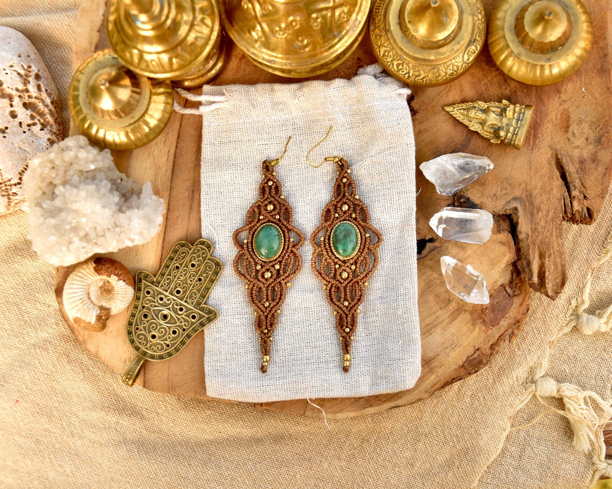 Turquoise macrame earrings | Goddess earrings | Boho gemstone earrings | Bohemian earrings