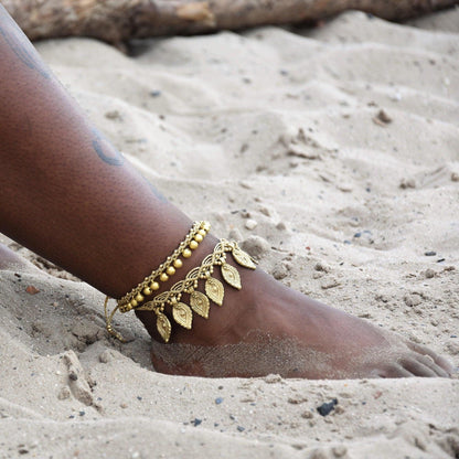 Brass bell anklet, macrame anklet, tribal anklet with brass bells, gypsy anklet.