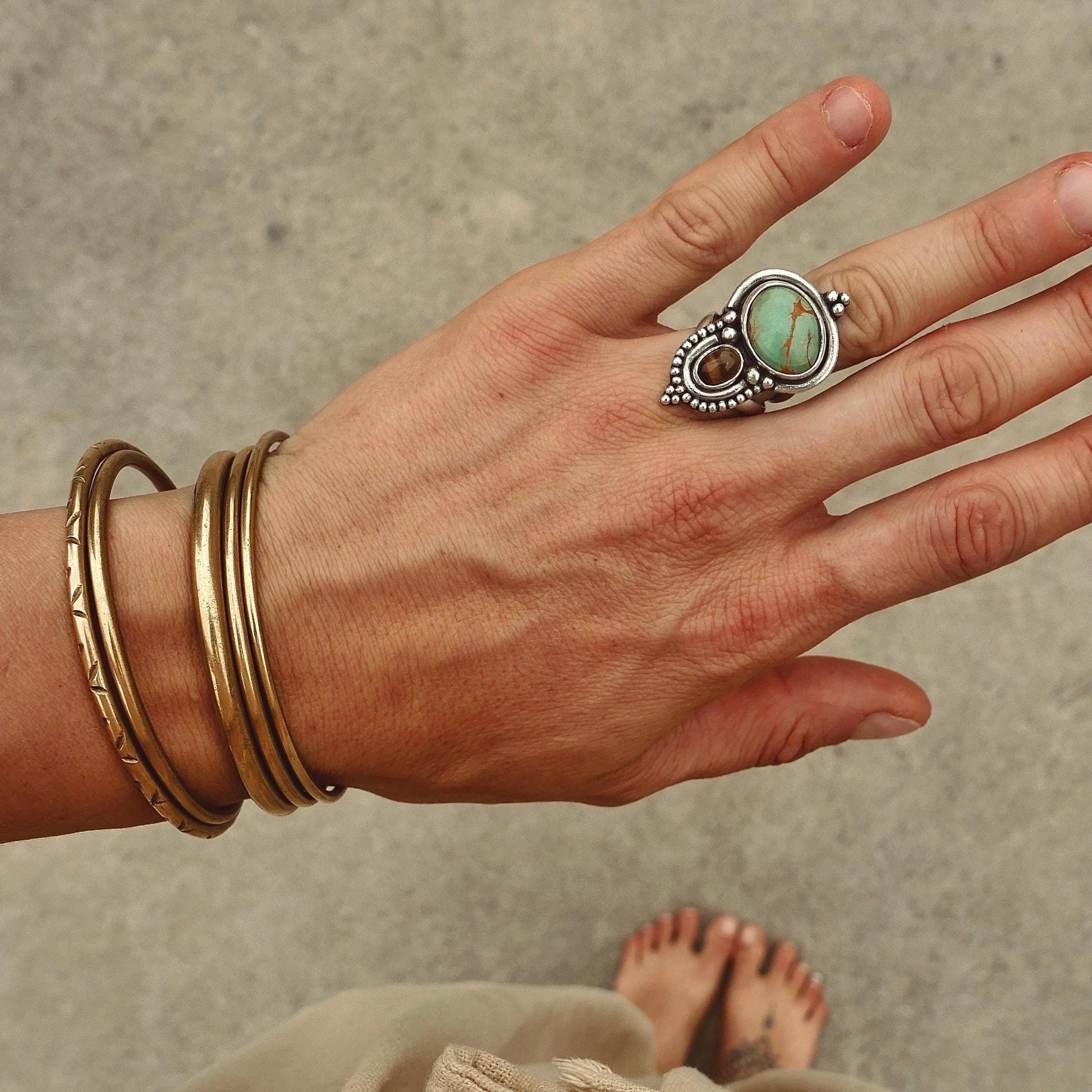 Ornamental boho ring | Silver Turquoise ring | Tiger Eye ring | Ethnic ring | handmade bohemian ring | Multi-stone ring