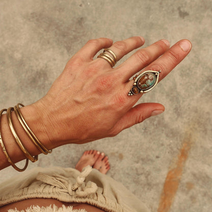 Tribal brass gemstone ring | Boho goddess ring | Turquoise ring | Tiger Eye ring | Ethnic ring | Gemstone ring