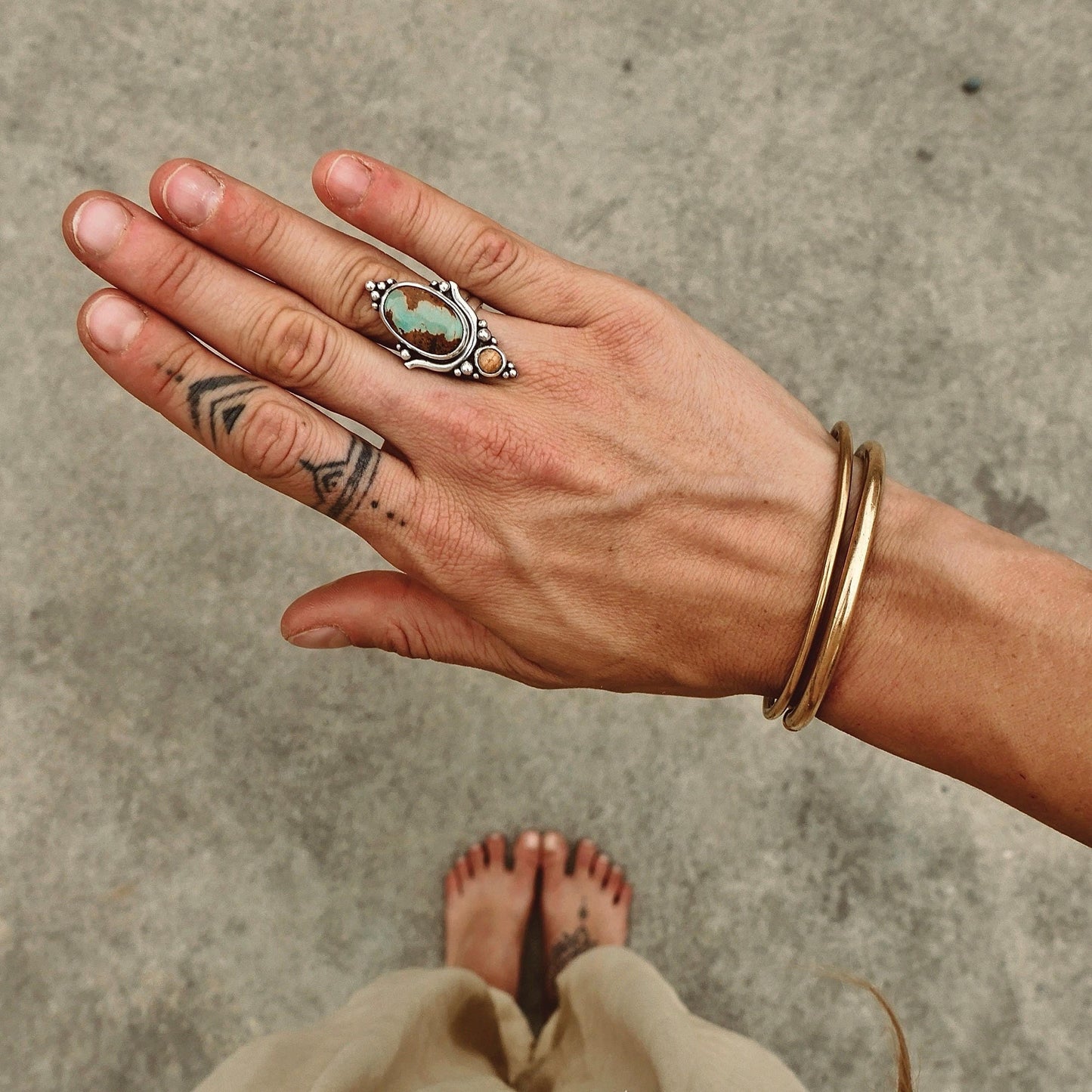 Lotus ring with Turquoise gemstone | Tribal silver ring | Handmade bohemian ring | Boho multi-stone ring | Ethnic ring | Floral ring