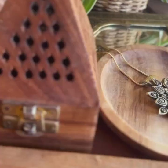 Brass mandala pendant with peach Moonstone crystal | Floral boho pendant