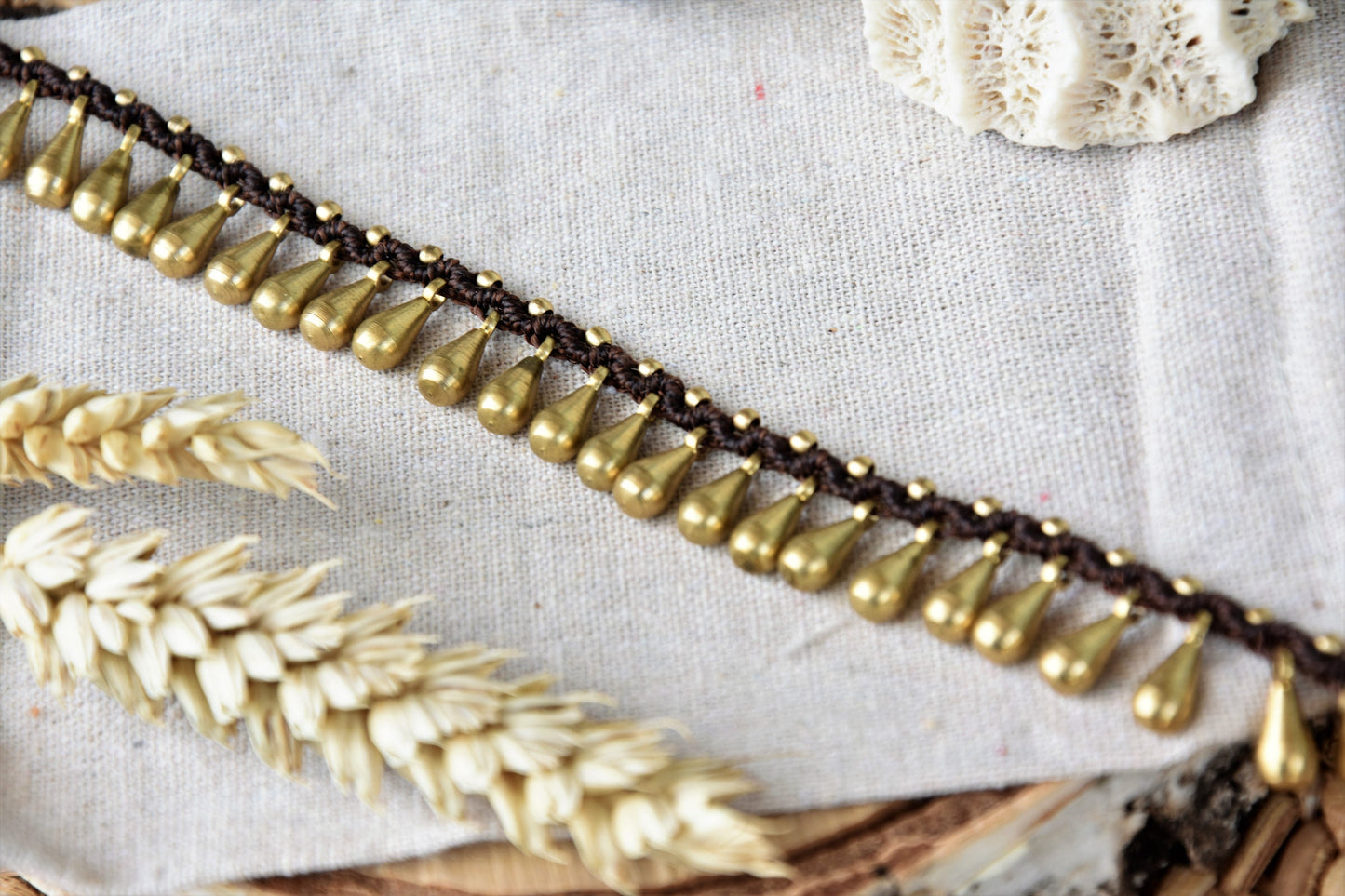 Brass drop anklet | bohemian anklet | gypsy anklet with brass drops | boho anklet.