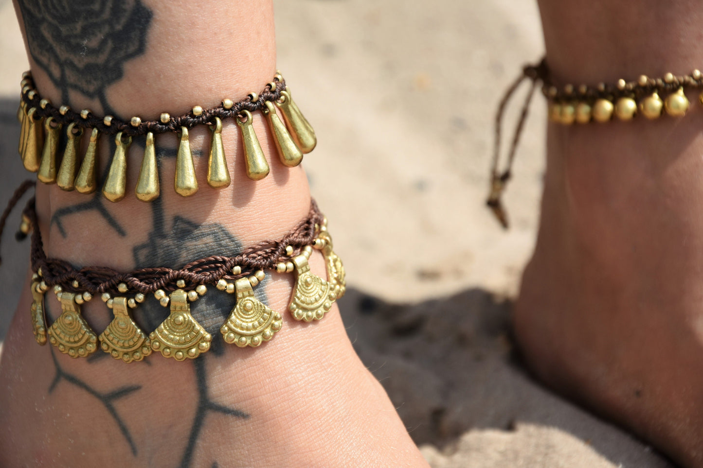 Brass drop anklet | bohemian anklet | gypsy anklet with brass drops | boho anklet.